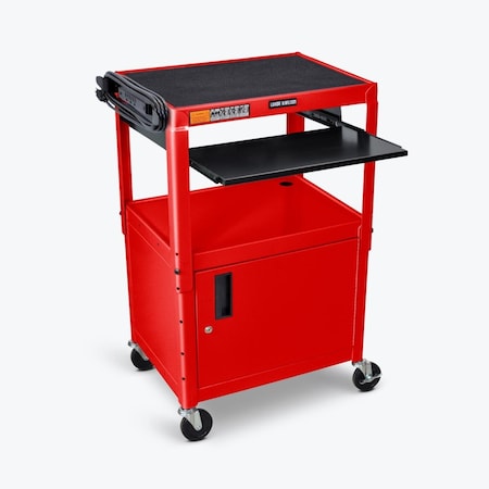 Fine-Line Adjustable Height Steel AV Cart with Pullout Keyboard Tray Cabinet - Red FI3572914